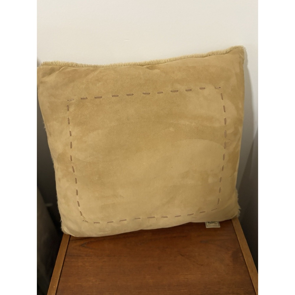 WOOLRICH: Throw Pillow Tan Suede / Leather Embroidery